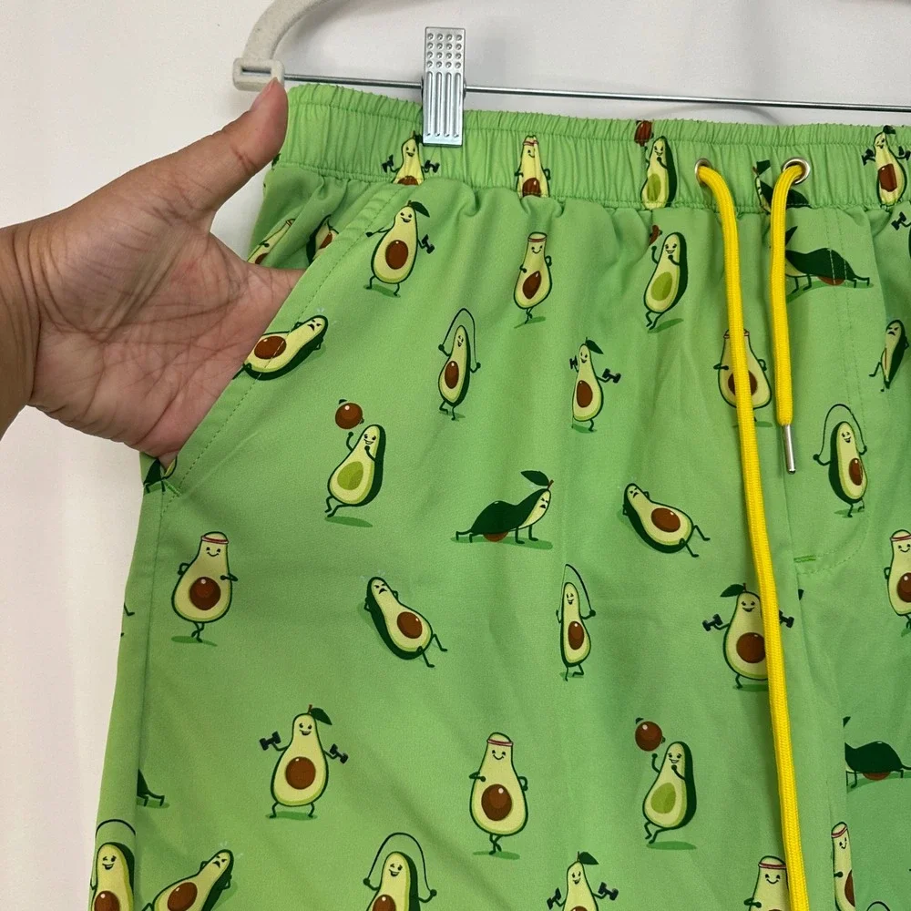 Mosmann Avocado Print Swim Trunks Athletic Gym Shorts‎ Pockets Men's Large
